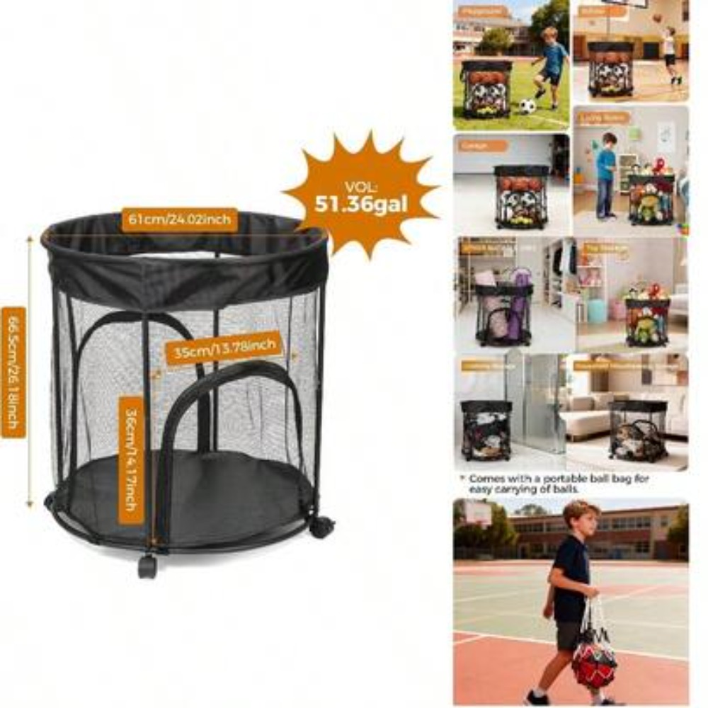 Sports Equipment Garage Storage - 51.36 Gallon Ball Storage Cart With