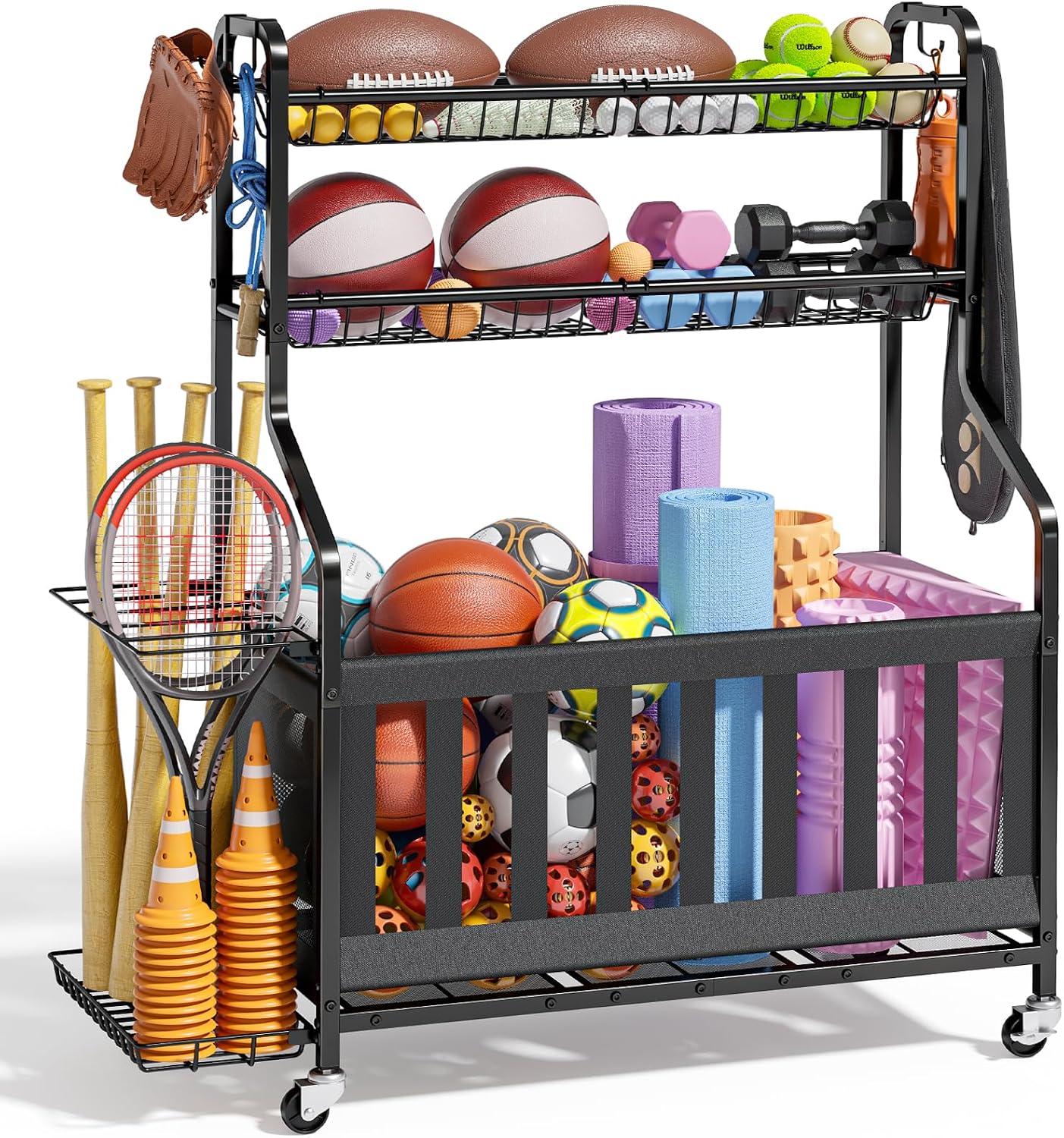 Sports Equipment Garage Storage - Sports Equipment Storage Organizer, Rolling Garage