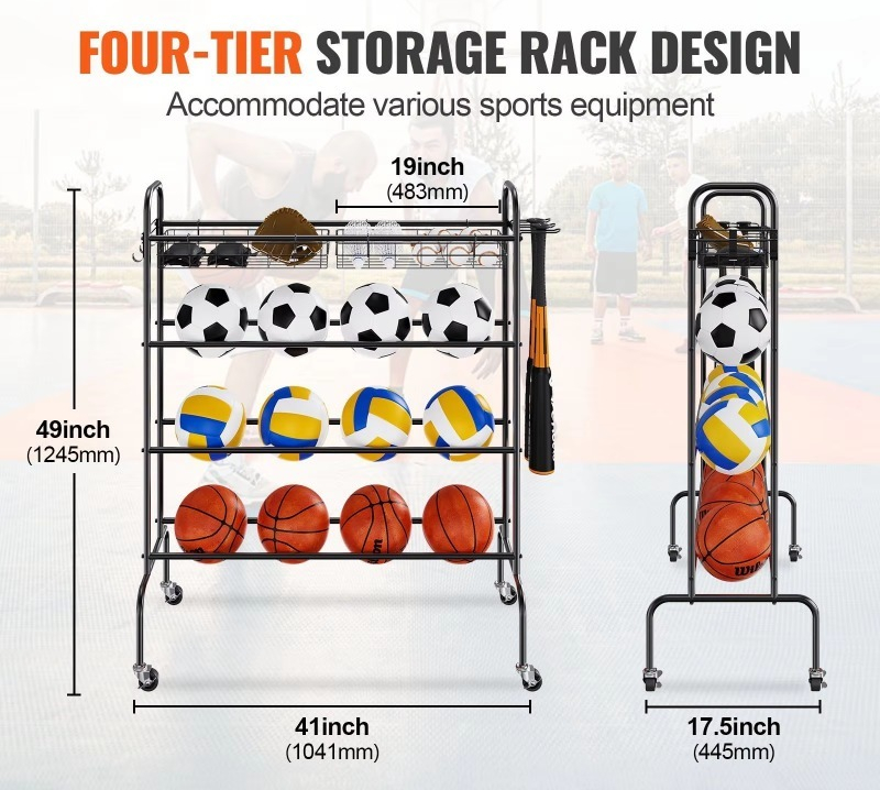 4-layer rolling basketball hoo - огляд і ціна Sports Equipment Garage Storage