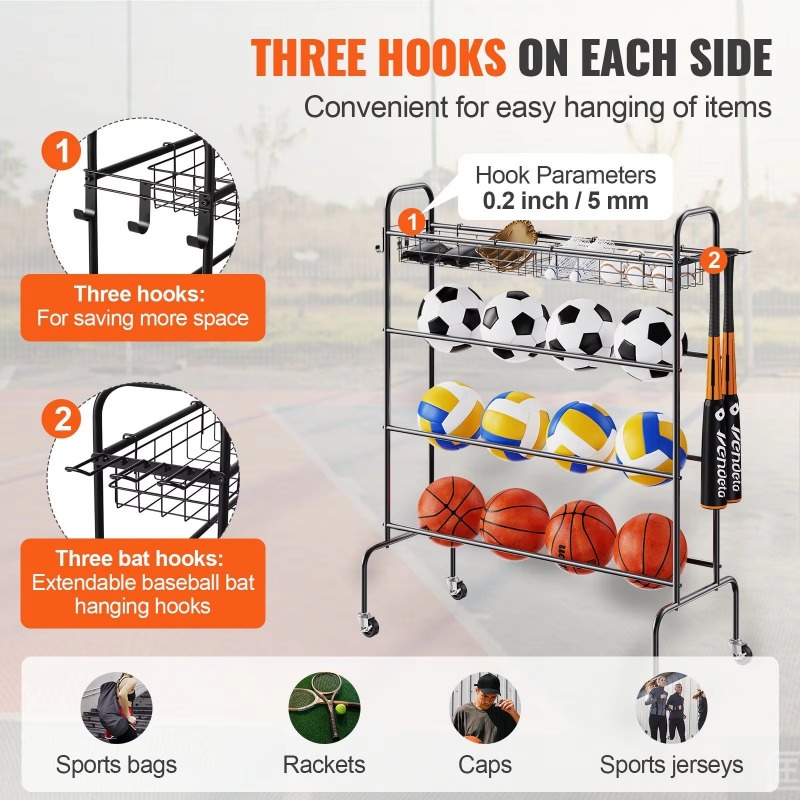 4-layer rolling basketball hoo - огляд і ціна Sports Equipment Garage Storage